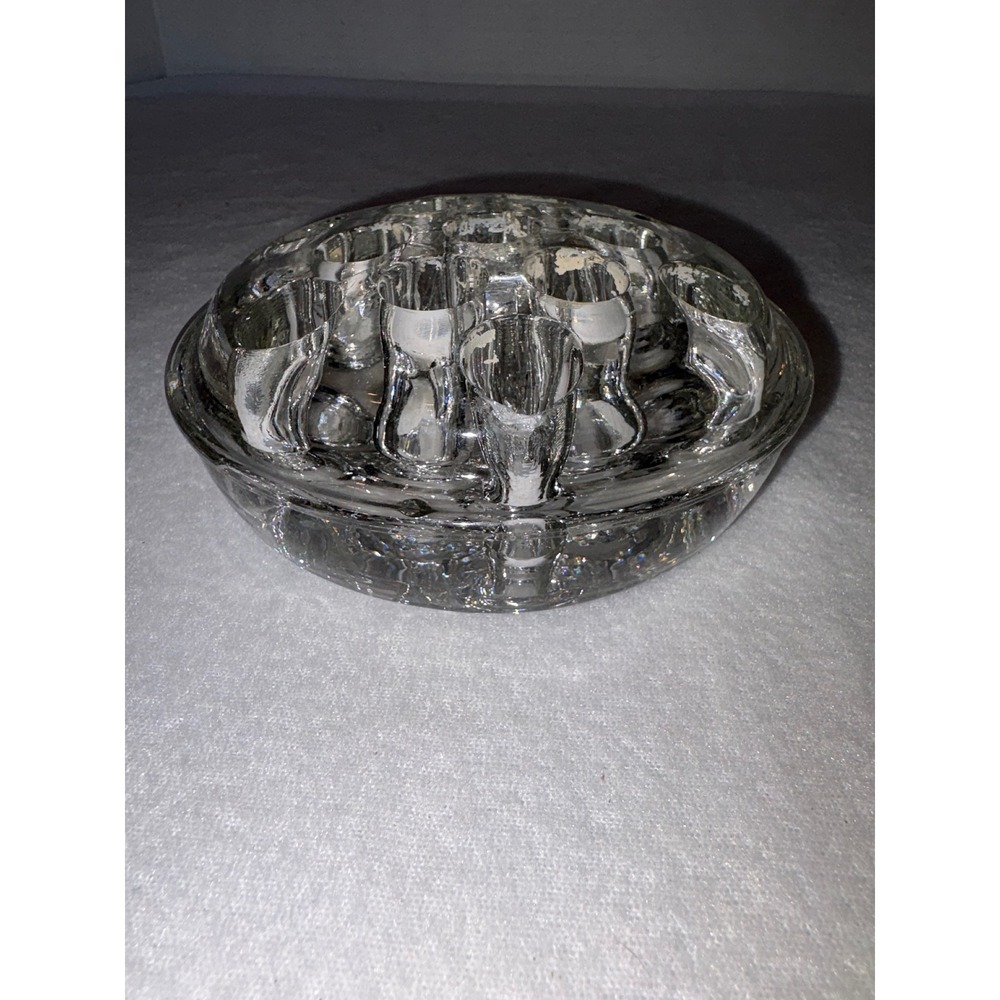 Flower Frog 13 Hole Round Dome Floral Vintage Clear Glass  Arranger Heavy Glass